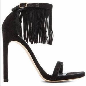 Stuart Weitzman Black Nudist Fringe Heels